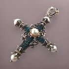 Barbara Bixby Sterling Silver 18K Gold Topaz Pearl Cross Pendant Enhancer #8080
