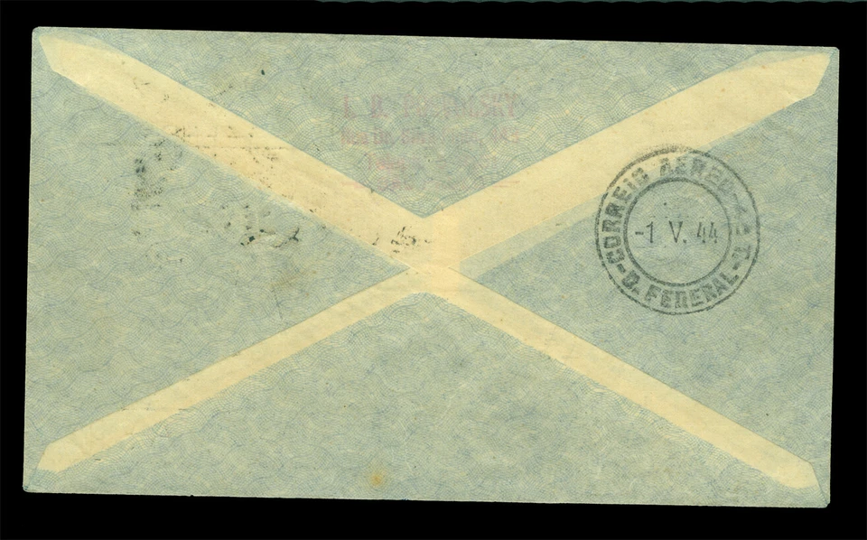 BRAZIL 1944.05.01 AIRMAIL - VASP 1st night flight green Cachet - on internal cvr - Image 2 of 2