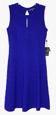 ADRIANNA PAPELL Royal Blue Stretch Bandage Keyhole Sweater Dress LARGE = 12/14