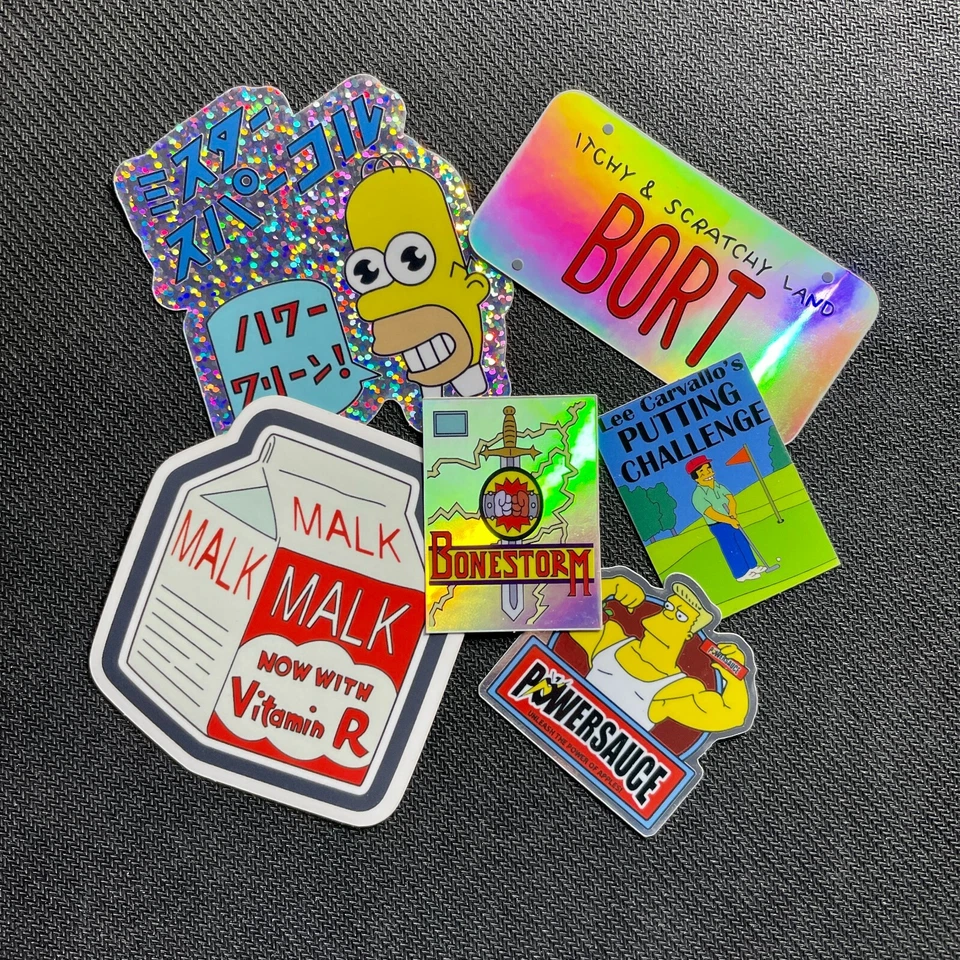 Mr. Sparkle, Bort, Bonestorm, Powersauce ☆ 6 Hologram Prism Simpsons Stickers - Image 3 of 4