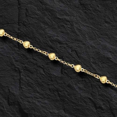 14k Yellow Gold 10" Cable Rolo Chain +Puffed HEART Link Anklet/Bracelet 5 gr