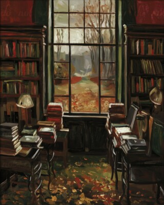 8x10'' Cozy Study Dark Academia Impressionist Painting Art Print