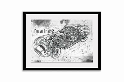 Line Tech Zeichnung Ferrari Dino 196S Cutaway Kunst Poster Druck