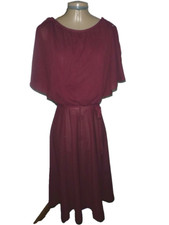 Vintage 70  s Polyester Wine Blouson Split Flutter Sleeve Disco Dress S/M