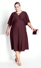 Evans - Stunning Burgundy Satin Crepe Dress - Size 24 - BNWT - RRP £84.00