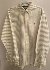 Ralph Lauren Dress Shirt Long Sleeve Cotton XL Striped Men  s Top Yellow Blue