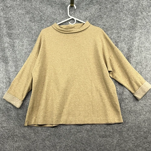 J. Jill Womens Top 1X Beige  Stretchy Basic 3/4 Length Sleeve Mock Neck