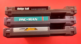 NES,  DODGE BALL, JACKAL, PAC MAN ,  NICE  LABELS  AUTHENTIC FUN,  LOT OF 3   C