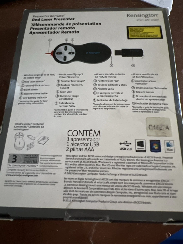 Nuevo presentador inalámbrico OEM Kensington V1842B con puntero láser rojo rango de 65’ pies Foto 2 de 2