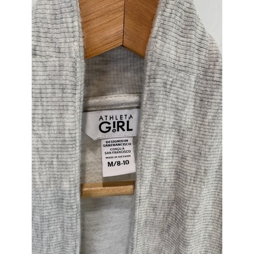 ATHLETA Girl Wrap N Roll Sweatshirt Open Front Thumbholes Gray Size 8 10 M - Picture 3 of 8