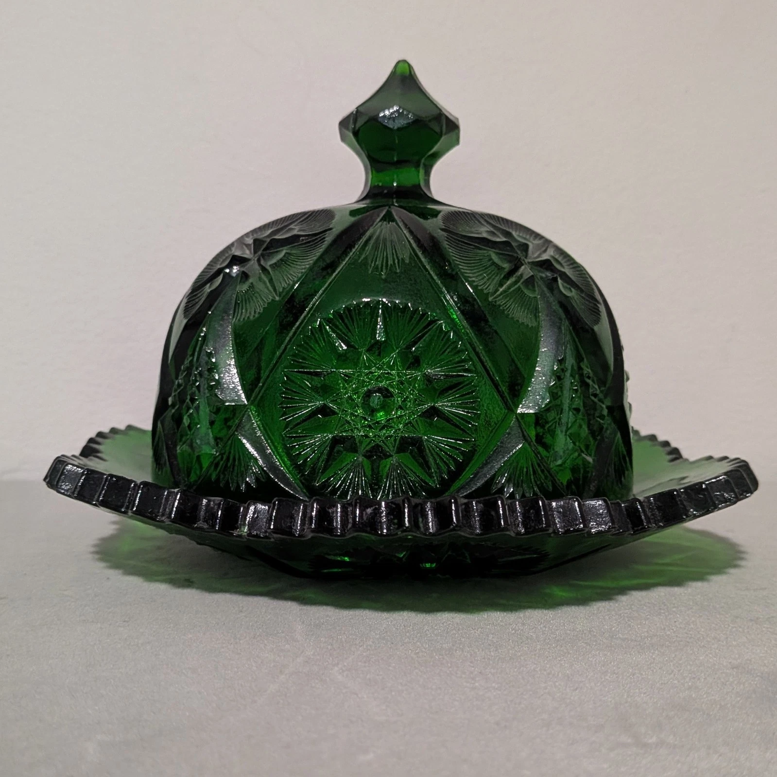 Vintage Kemple Emerald Green Glass Dome Butter Dish