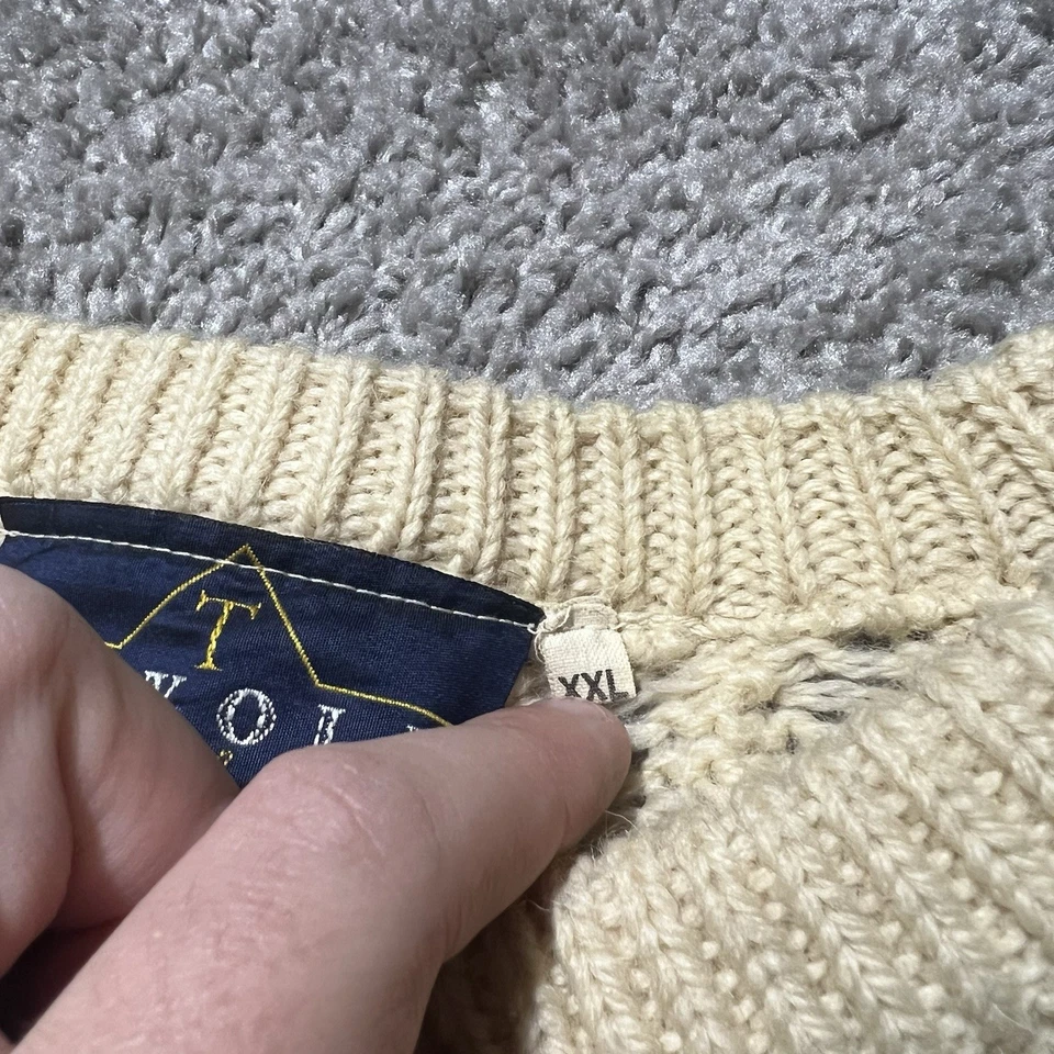 Tivoli Aran Craft Wool Cream Ivory Thick Chunky Fisherman Sweater 2XL Vintage - Image 2 of 4