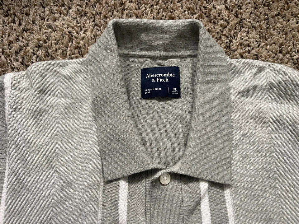 Abercrombie & Fitch Retro Stripe Knitted Button Up Shirt Mens XL - Image 2 of 4