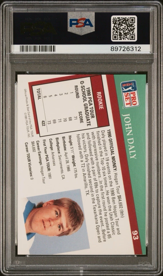 Juego profesional PGA Tour #93 1991 John Daly PSA 10 Foto 4 de 4