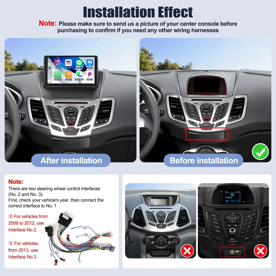 9" Touch Stereo with Wireless Carplay & Android Auto for 2009-2014 Ford Fiesta - Image 2 of 4