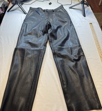 1882 Vintage Trucker Leather Pants 32 Black Genuine Leather Moto Western Biker