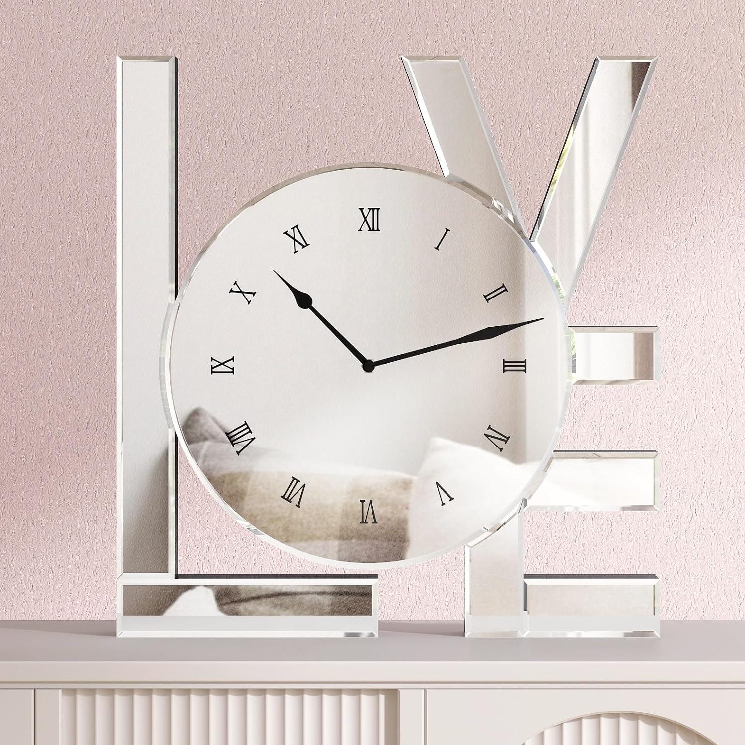 Modern Silver Mirrored Wall Clock - Silent Decor for Dining Room & Bedroom