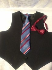Boys Size 5 Black 3 Button Waistcoat Vest -Bowtie  Clip Tie Formal Holiday