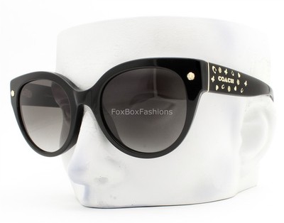 Coach Sunglasses Polished Black Gold Logo Gray Gradient HC 8393U 50023C w/case