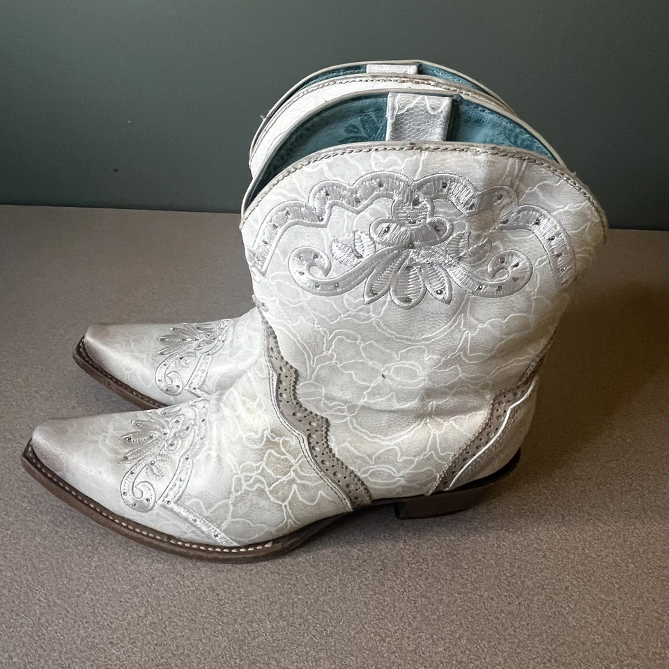 CORRAL C3188 Botines Artesanales Mujer 10M Marfil Encaje Estrás Repujado Foto 2 de 4