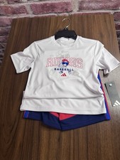 adidas Boys 2 Piece Set T-Shirt  Shorts White Red Blue Baseball Size 6