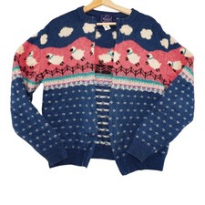 VTG Woolrich Woman Sheep  Clouds 100 Wool Cardigan Sweater - Rare Novelty Knit