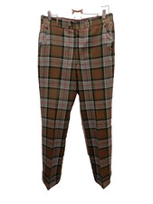 Vintage 60s 70s Wool Tartan Plaid Golf Pants Slacks Talon Zip 34x31 Cuffed