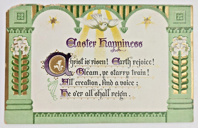 Antique Embossed Easter Postcard Religious Christ Is Risen Gilded Gothic Tuck's