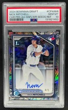Nick Mitchell 2024 Bowman Draft Chrome Prospect Auto Sunflower Seeds /5 PSA 10