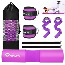 Barbell Pad Set with Lifting Straps  Ankle Straps - Squat Pad for Hip Thrust...
