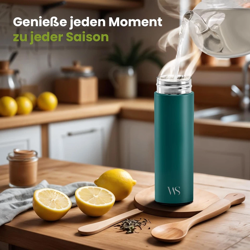 Thermosflasche + Tee/Früchte Sieb-INFUSER grün - Bild 2 von 4