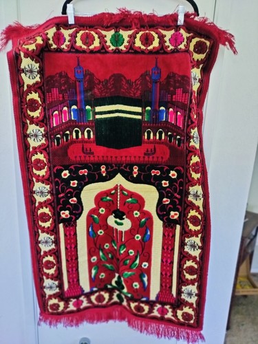 Vintage Turkish Velvet Prayer Rug Tapestry Multicolor Velvet Seccade By Süteks