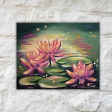 SPARKLING WATER LILIES,  Kunst gemalt Seerose Teich Deko rosa Christiane Schwarz