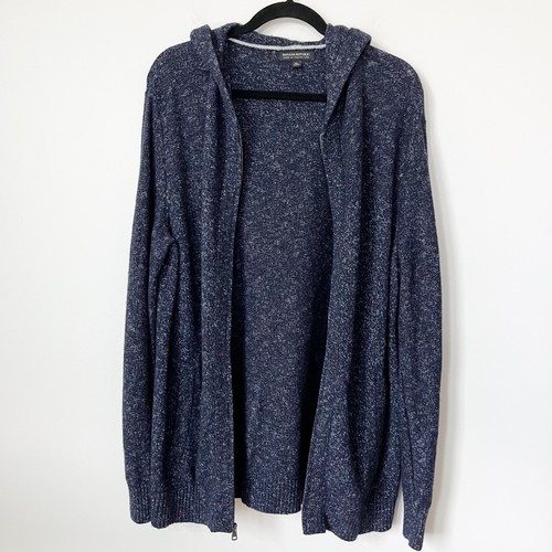 Banana Republic Full Zip Wool Linen Blend Hoodie Sweater Mens XL Navy Blue - Picture 5 of 11