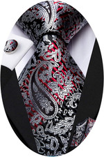 Paisley Floral Ties Set for Men Silk Mens Stripes Necktie Pocket Square Cufflink