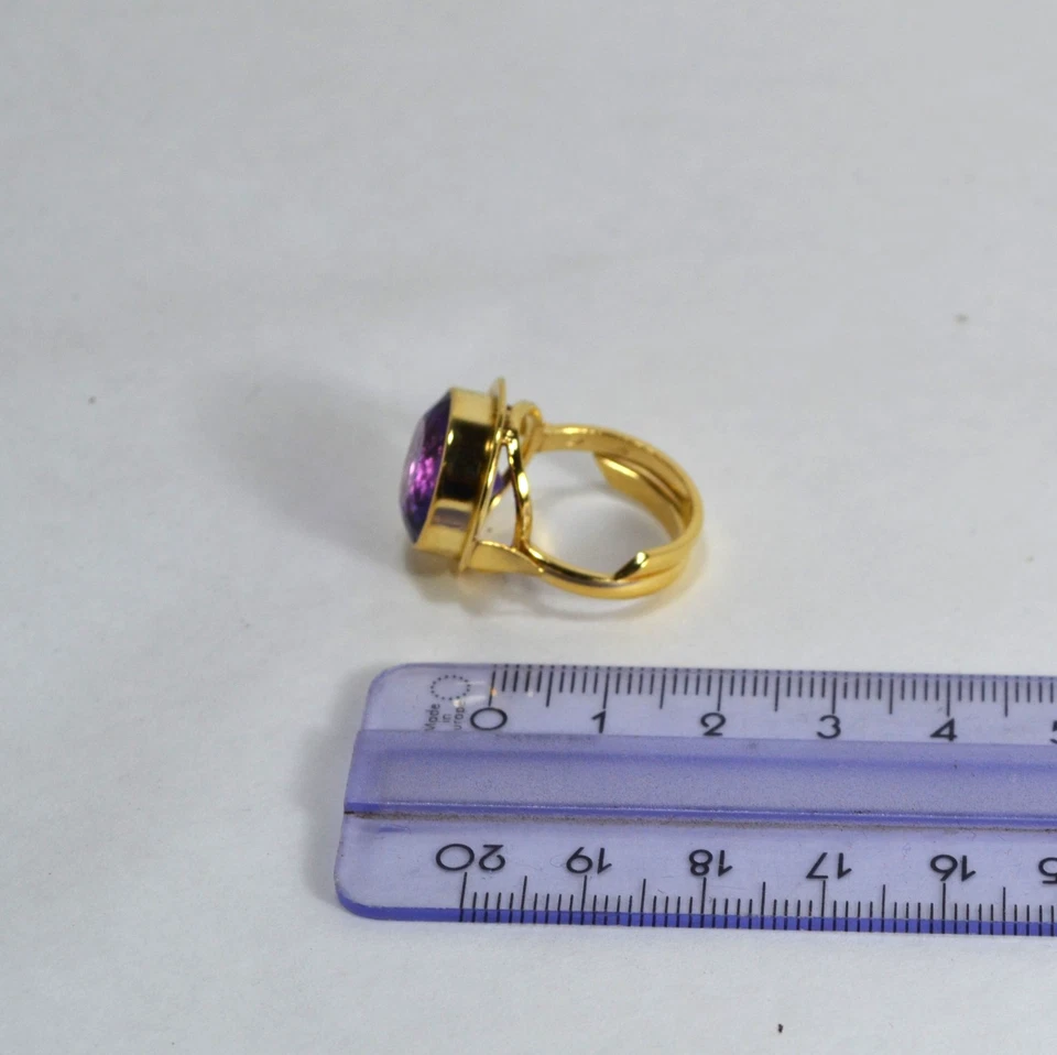 ANELLO IN ARGENTO 925 DORATO  AMETISTA IDROTERMALE TONDA REGOLABILE   AGNK 070 - Immagine 4 di 4