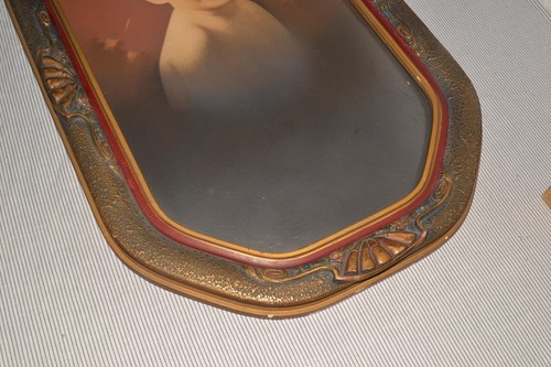 Antique Fancy Wood Convex Curved Bubble Glass Photo Portrait Frame Art 20x13" - Picture 7 of 11