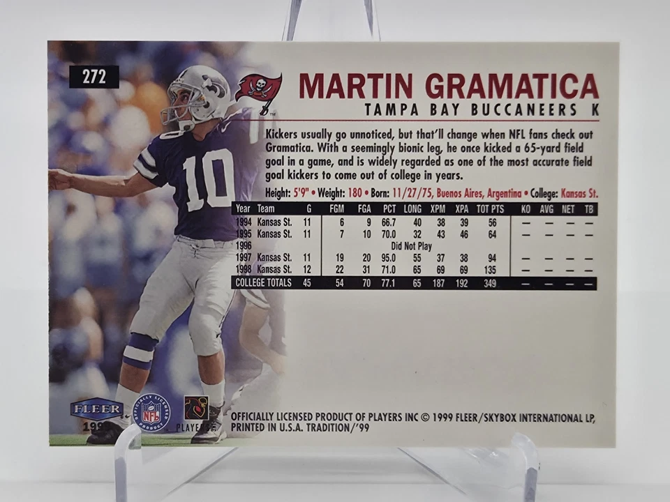 Martin Gramatica 1999 Fleer Tradition Gold Rookie Card Tampa Bay Buccaneers - Image 2 of 2