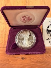 Moneta Dollaro US Mint 1990-S Argento American Eagle PROOF con Certificato di autenticità e scatola