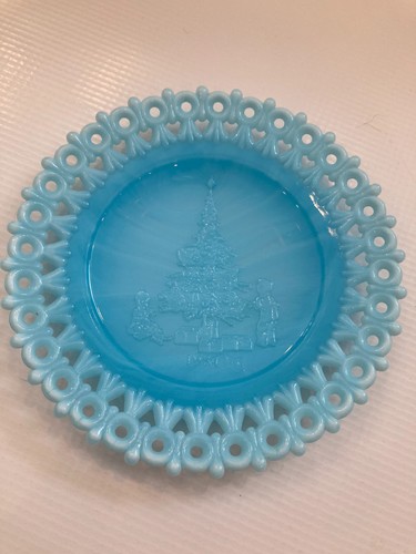 Kunstglas blau opalisierend Weihnachtsteller 1984 Netzspitze - Bild 7 von 7