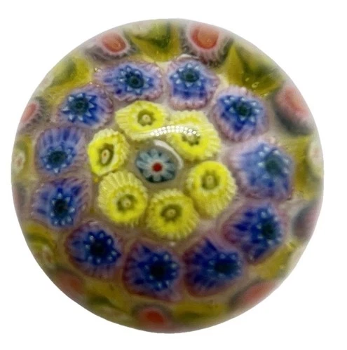 Vintage 1.5" Millefiori Hand Blown Art Glass Miniature Murano Style Paperweight