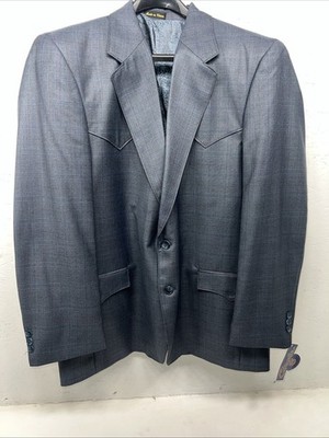 New Men s Circle S Blue Plaid Suit Jacket 48R #25832 X-607