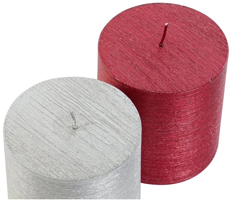 Candela Pilastro Cera Rossa o Argento 9x9 cm 450 g Candele Natalizie Decorative, fotografia 6 di 9