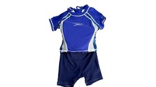 Speedo UV Sun Suit Kids Small Blue Short Sleeve One Piece Rashguard Swimwear