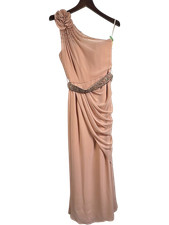 JUN ESCARIO One Shoulder Blush Pink Evening Gown Maxi Dress with Beading