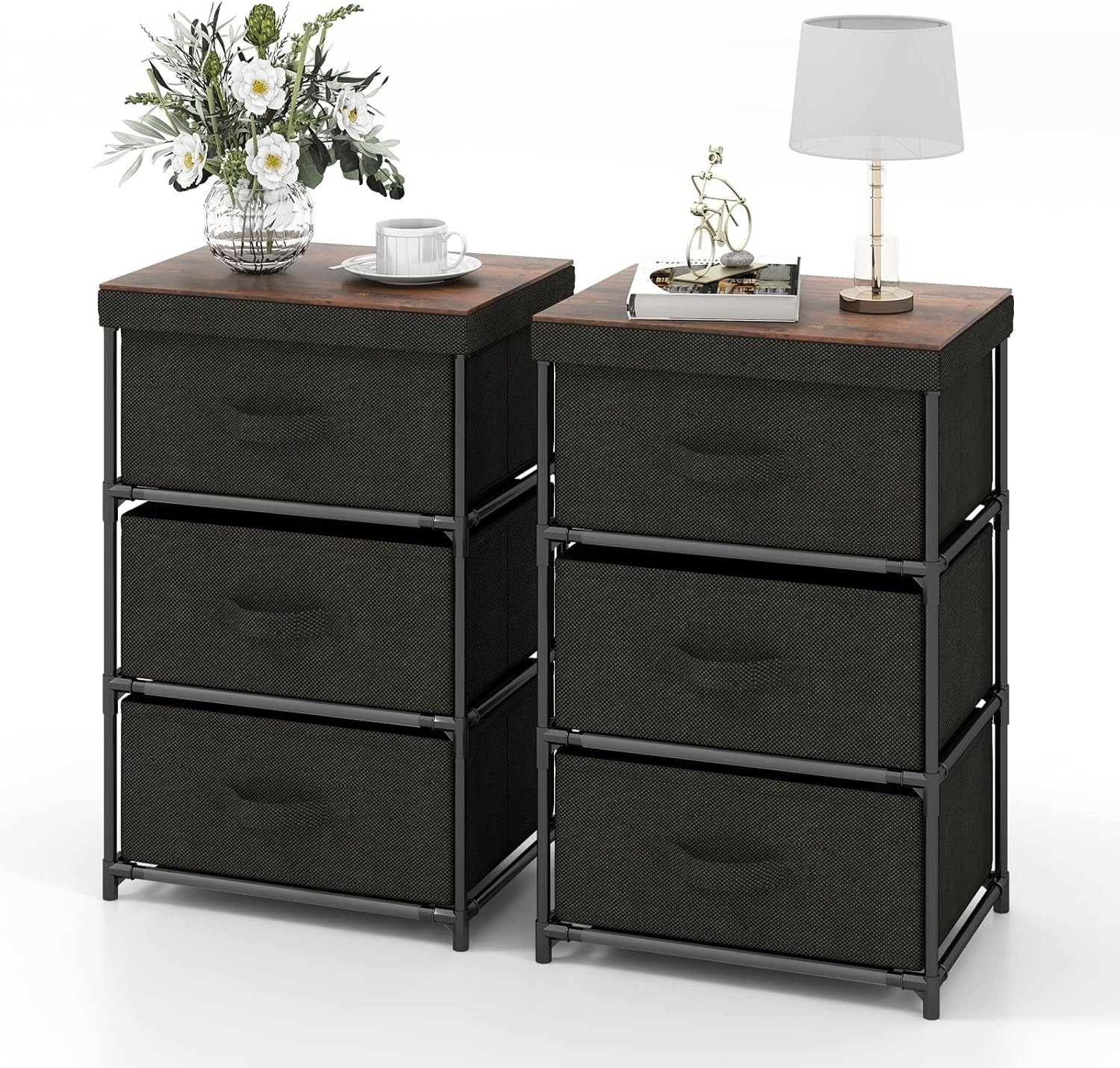 GOFLAME Fabric Dresser Set of 2 with 3 Drawers, Nightstand for Bedroom, Bedside