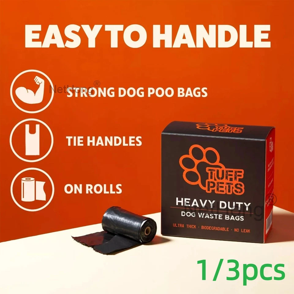 NO BRAND Dog Poo Bags | Tuff Pets 50% Stronger Biodegradable Doggie Bags W/ Tie Handles.