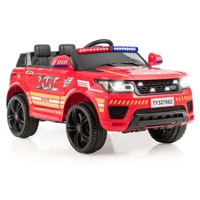 HoneyJoy 12V Kids Ride On Fire Truck RC Electric Truck w/LED Lights & Siren Red