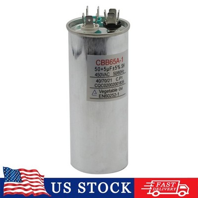 50+5 uf 50+5 MFD 370-440 VAC volts Round Dual Run Capacitor 50/60 Hz CBB65