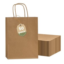 50 PCS Kraft Paper Bag Party Shopping Gift Bags Retail Merchandise with Handles